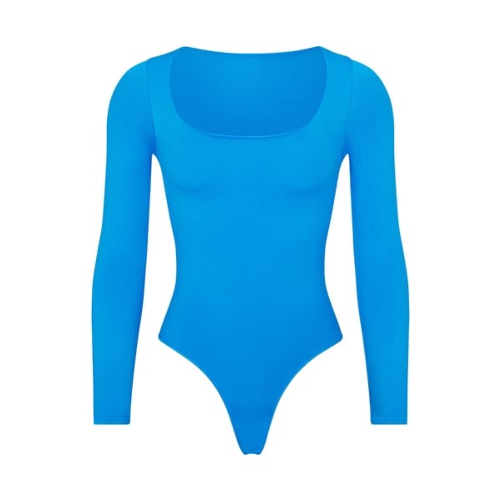 Skims Essential Long Sleeve Scoop Neck Bodysuit in Limited Edition Mykonos color
